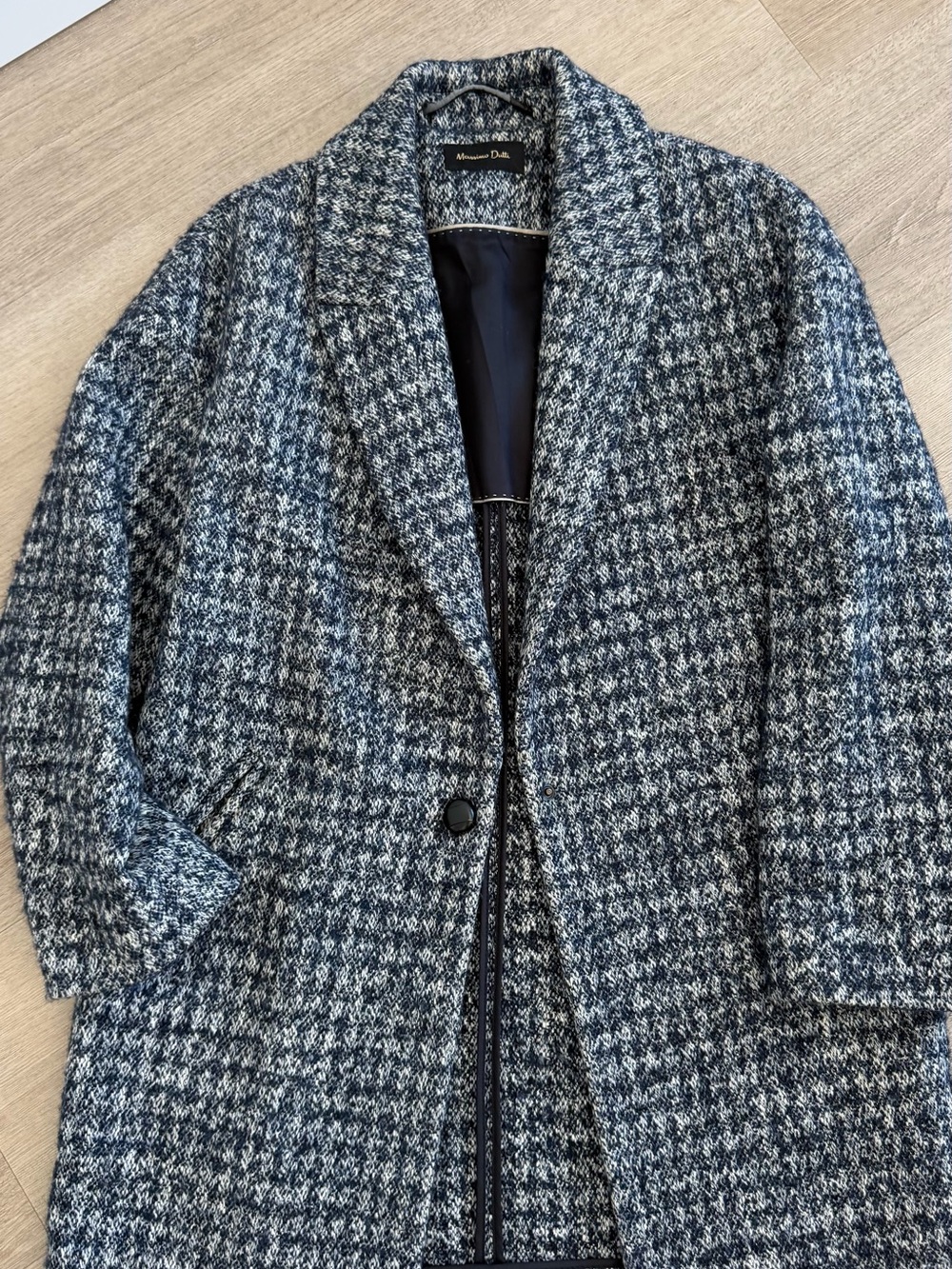 Massimo Dutti Black & White Houndstooth Shawl-Collar Coat